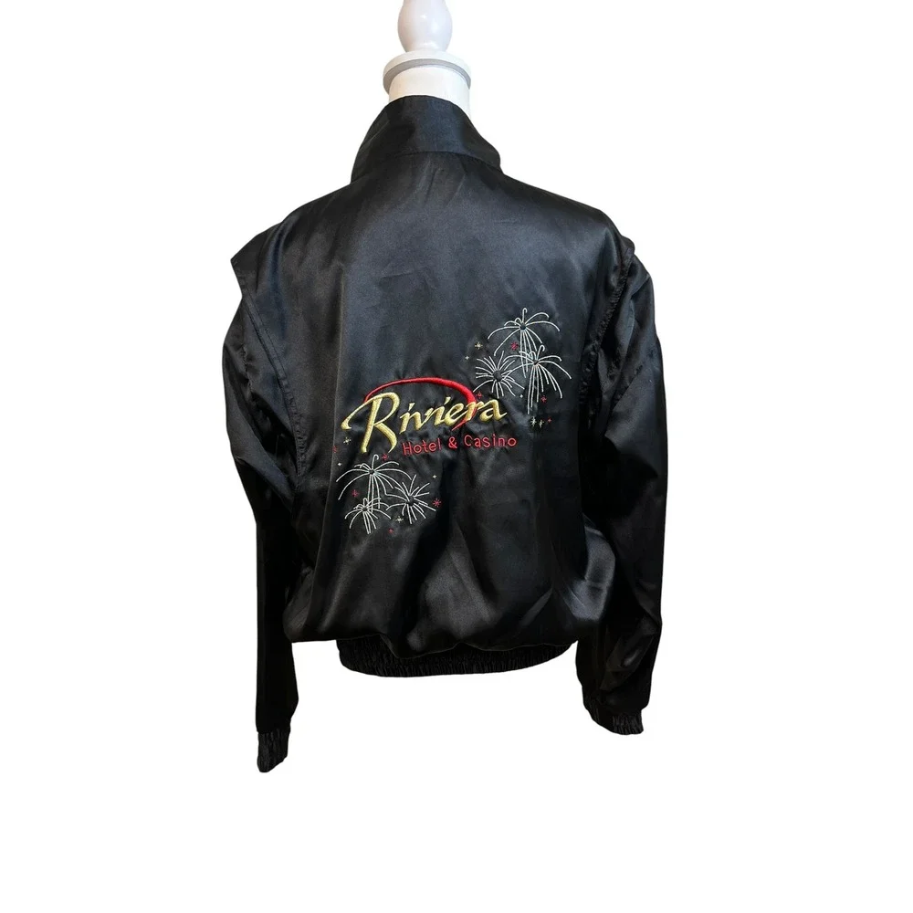 Vintage 80s RIVIERA Hotel Casino Satin Bomber Jacket Vegas Retro Embroidered